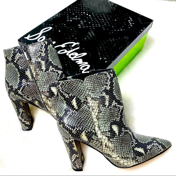 Sam Edelman Raelle Ankle Boot Snake Skin Sz. 8M NWB Green/Black Pointed Toe Shoe - Picture 4 of 11
